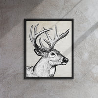 Whitetail Deer Wildlife Art Framed Canvas Wall Decor for Outdoor Hunters Ink Drawing Artwork