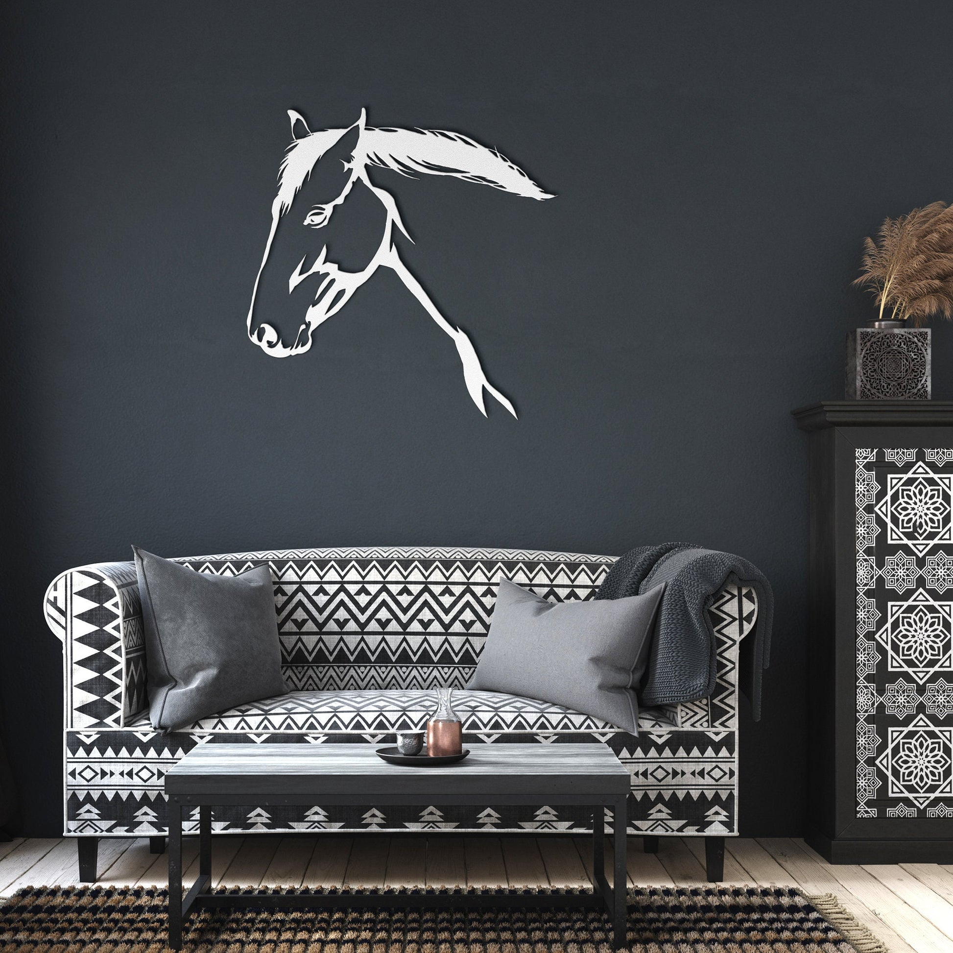 Horse Head Metal Wall Art Western Ranch Wall Decor Artwork Cutout Equestrian Steel Wall Art, Horse Farm Signage for Lodge or Cabin