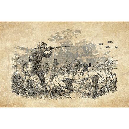 Retro Engraved Quail Hunting Scene Thin Canvas