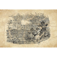 Retro Engraved Vintage Distressed Duck Hunting Scene Canvas Wall Decor Antique Artwork of Waterfowl Bird Hunting with Bird Dogs