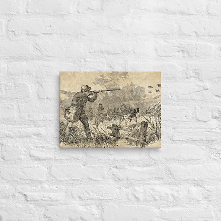 Retro Engraved Quail Hunting Scene Thin Canvas