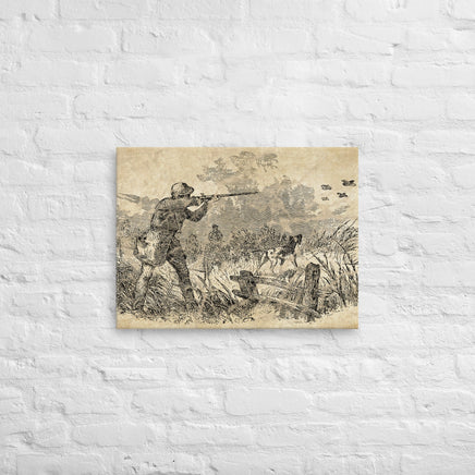 Retro Engraved Quail Hunting Scene Thin Canvas