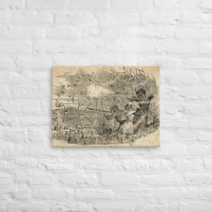 Retro Engraved Duck Hunting Scene Thin Canvas