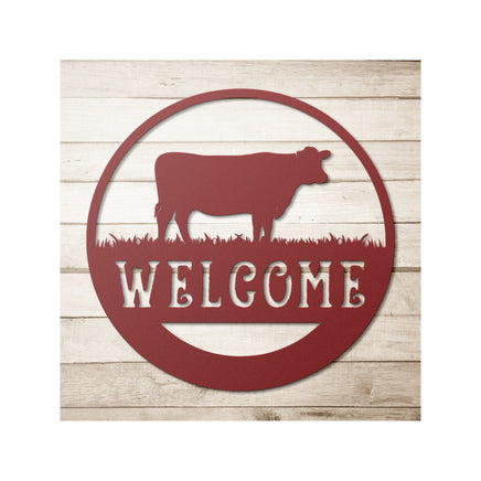 Welcome Cow Sign Circle Metal Cutout Farm and Ranch Sign for Doors Porch Wall Decor Rustic Western Room Decorations Cattle and Horse Ranch