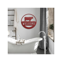 Welcome Cow Sign Circle Metal Cutout Farm and Ranch Sign for Doors Porch Wall Decor Rustic Western Room Decorations Cattle and Horse Ranch