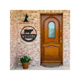 Welcome Cow Sign Circle Metal Cutout Farm and Ranch Sign for Doors Porch Wall Decor Rustic Western Room Decorations Cattle and Horse Ranch