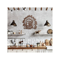 Native American Indian Chief Feather Head Dress Western Custom Metal Wall Decor Laser Cutout Lodge Interior Design Western Decor