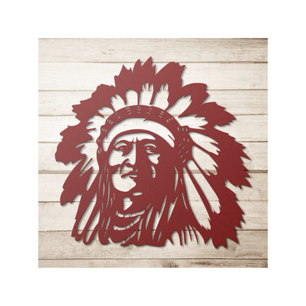 Native American Indian Chief Feather Head Dress Western Custom Metal Wall Decor Laser Cutout Lodge Interior Design Western Decor