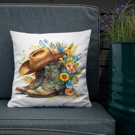 Cowboy Boots Flower Bouquet Premium Pillow Farmhouse Ranch Couch Throw Pillows