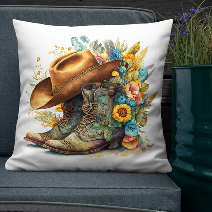 Cowboy Boots Flower Bouquet Premium Pillow Farmhouse Ranch Couch Throw Pillows