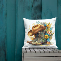 Cowboy Boots Flower Bouquet Premium Pillow Farmhouse Ranch Couch Throw Pillows