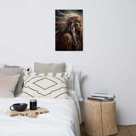 Native American Indian Metal Print Head Dress Digital Generated Artwork Rustic Western Cowboy Interior Design