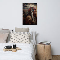 Native American Indian Metal Print Head Dress Digital Generated Artwork Rustic Western Cowboy Interior Design