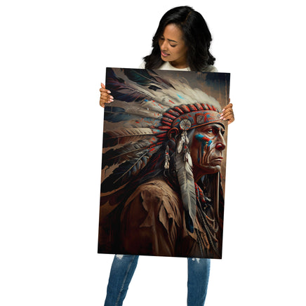 Native American Indian Metal Print Head Dress Digital Generated Artwork Rustic Western Cowboy Interior Design