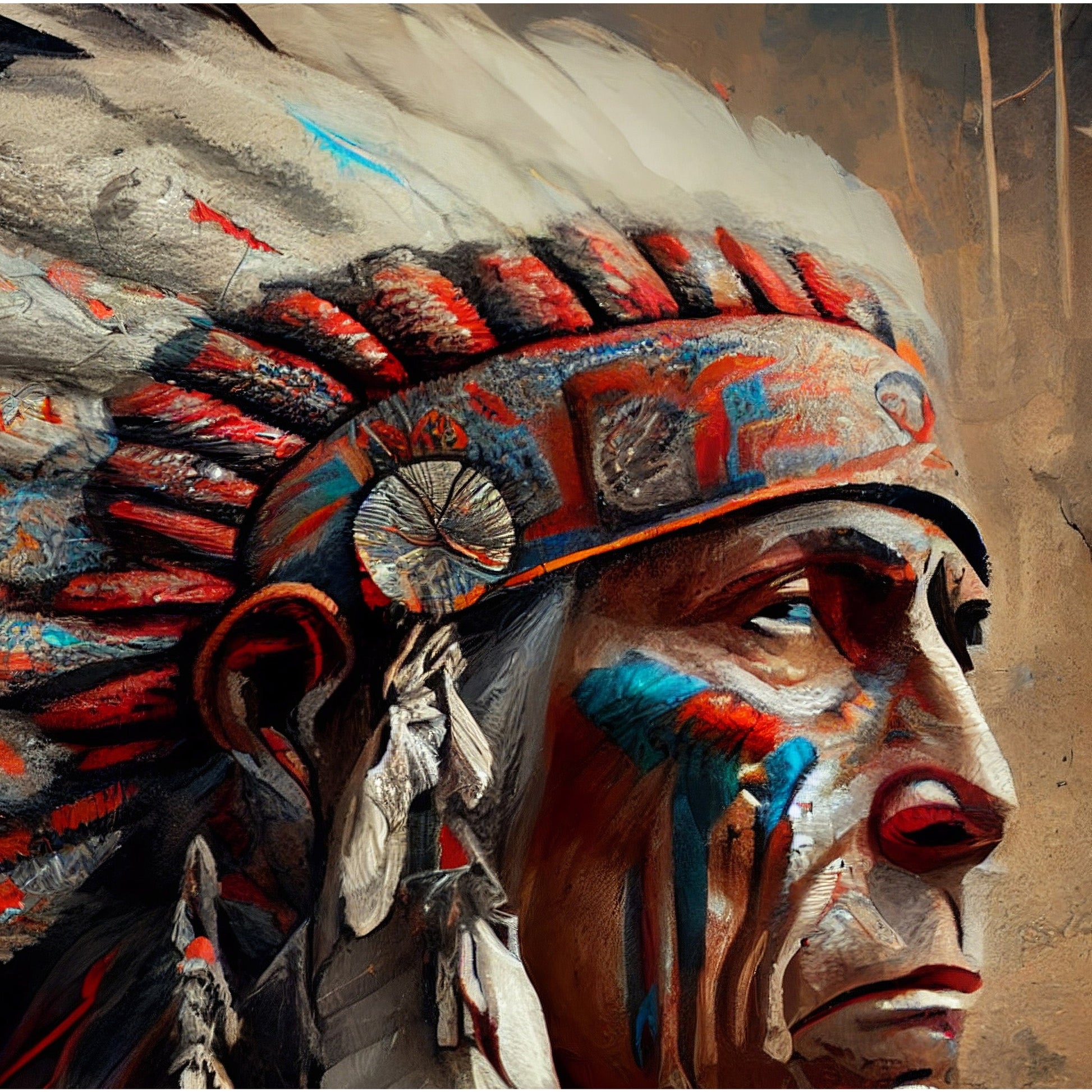Native American Indian Metal Print Head Dress Digital Generated Artwork Rustic Western Cowboy Interior Design