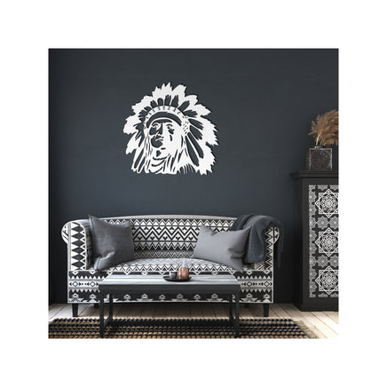 Native American Indian Chief Feather Head Dress Western Custom Metal Wall Decor Laser Cutout Lodge Interior Design Western Decor