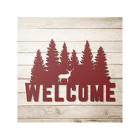 Outdoor Trees Deer Welcome Hunter Metal Wall Decor Sign Cabin and Hunting Lodge Door Sign