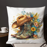 Cowboy Boots Flower Bouquet Premium Pillow Farmhouse Ranch Couch Throw Pillows