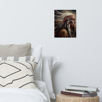 Native American Indian Metal Print Head Dress Digital Generated Artwork Rustic Western Cowboy Interior Design