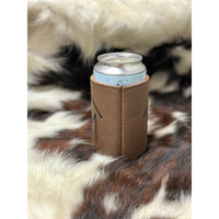 Leather Cattle Brand Custom Personalized Leather Beer Koozie Western Country Koozie Gift for Ranchers Insulated Beverage Holder