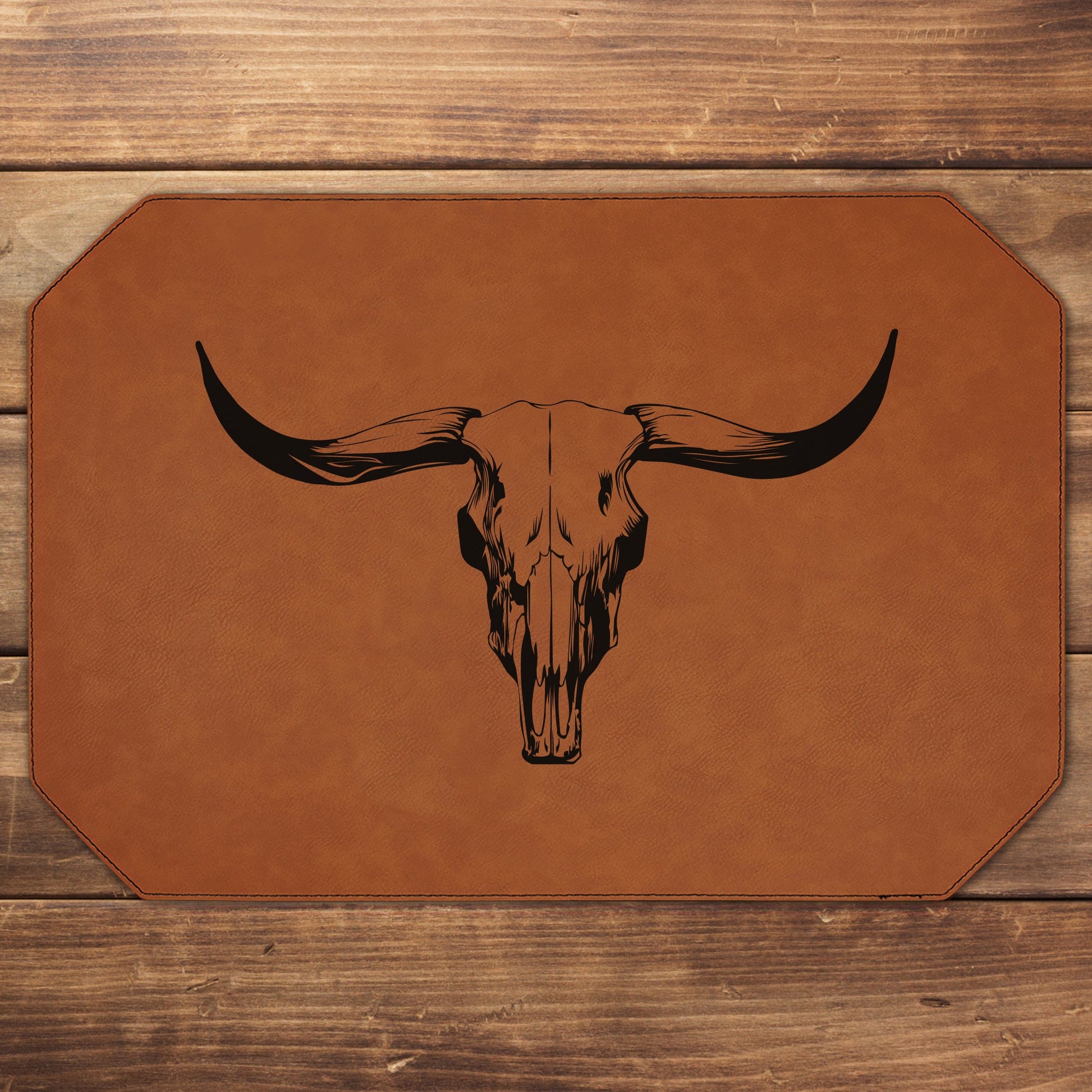Longhorn Skull Leather Placemat Western Boho Placemats Laser Engraved Leather Dining Room Table Place Holders Rustic Farmhouse Table Decor