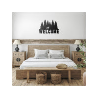 Outdoor Trees Deer Welcome Hunter Metal Wall Decor Sign Cabin and Hunting Lodge Door Sign