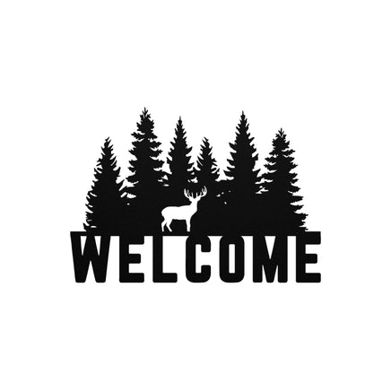 Outdoor Trees Deer Welcome Hunter Metal Wall Decor Sign Cabin and Hunting Lodge Door Sign