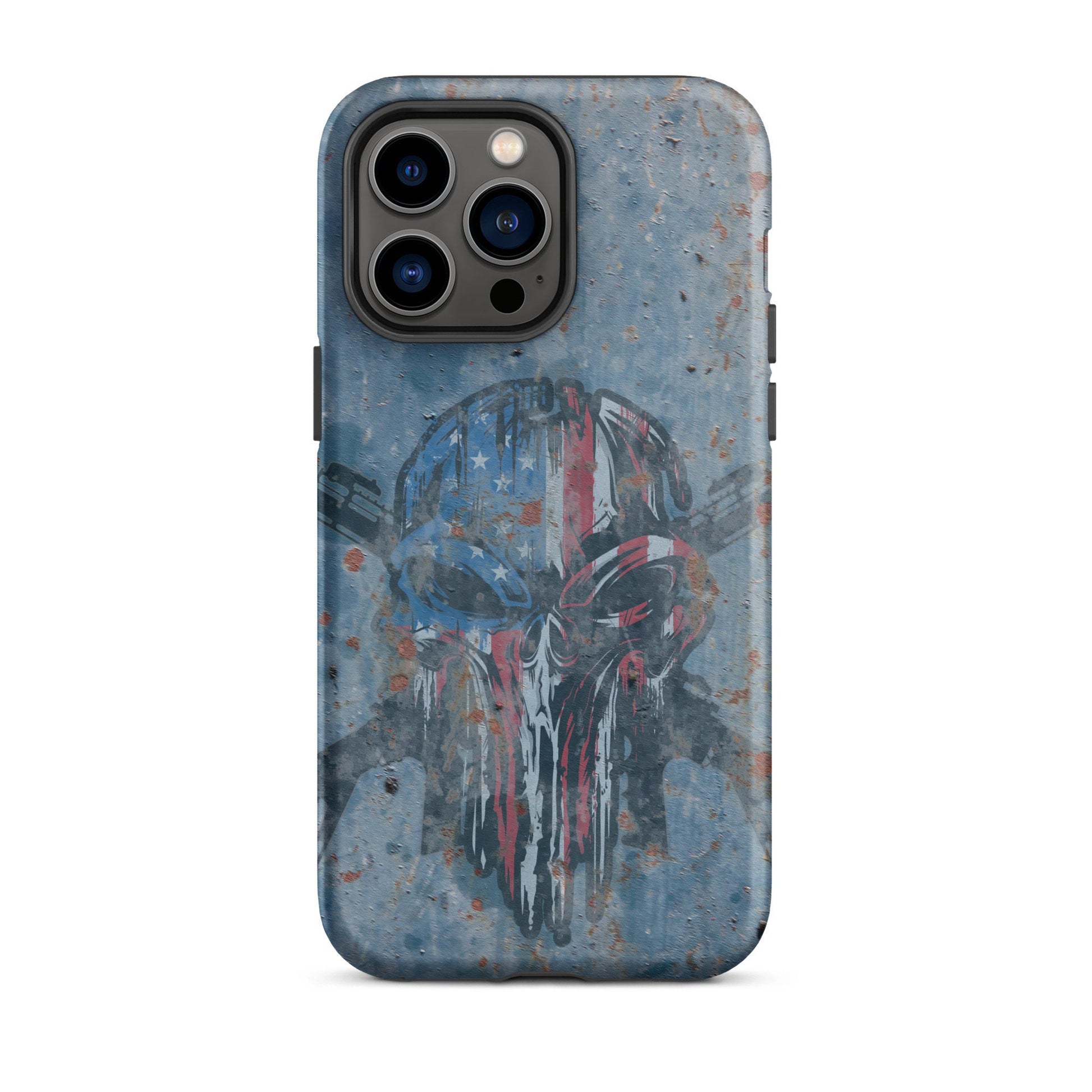 Punisher iPhone Case Vintage Distressed Rusted Phone Case Military and Outdoor Second Amendment Gun Owner Protective Case