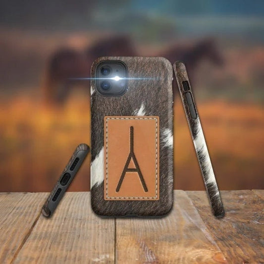 CUSTOM CATTLE BRAND Cow Hide Ranch Tough iPhone Rancher Phone Case Custom Western Phone Case Branding Iron Gift Idea for Agricultural Use
