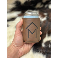 Leather Cattle Brand Custom Personalized Leather Beer Koozie Western Country Koozie Gift for Ranchers Insulated Beverage Holder