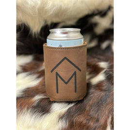 Leather Cattle Brand Custom Personalized Leather Beer Koozie Western Country Koozie Gift for Ranchers Insulated Beverage Holder