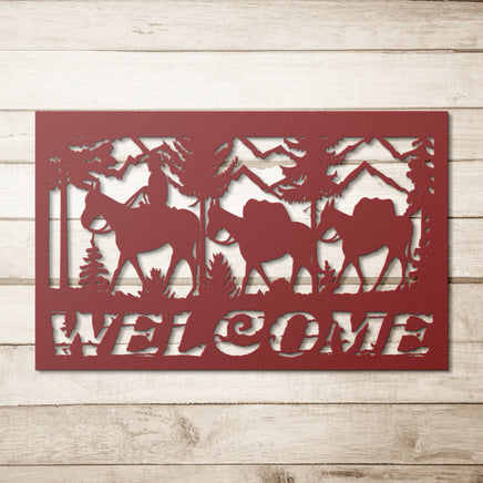 Pack String Welcome Steel Cut Out Custom Sign Western Wall Decor Western Horsemen Cowboy Horse Entrance Wall Decorations Metal Wall Artwork