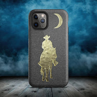 Western Cowboy Moon Gold Leaf Black Leather Printed Ranch Tough Case for iPhone®