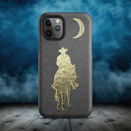 Western Cowboy Moon Gold Leaf Black Leather Printed Ranch Tough Case for iPhone®