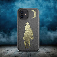 Western Cowboy Moon Gold Leaf Black Leather Printed Ranch Tough Case for iPhone®