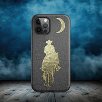 Western Cowboy Moon Gold Leaf Black Leather Printed Ranch Tough Case for iPhone®