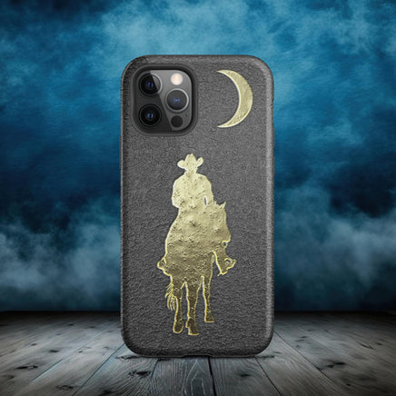 Western Cowboy Moon Gold Leaf Black Leather Printed Ranch Tough Case for iPhone®