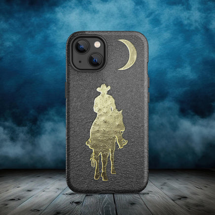 Western Cowboy Moon Gold Leaf Black Leather Printed Ranch Tough Case for iPhone®