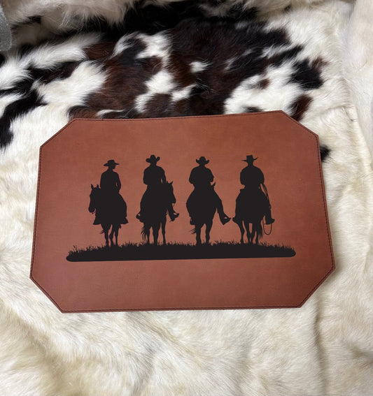 Cowboy Silhouette Leather Placemat Western Boho Placemats Laser Engraved Leather Dining Room Table Place Holders Rustic Lodge Table Decor