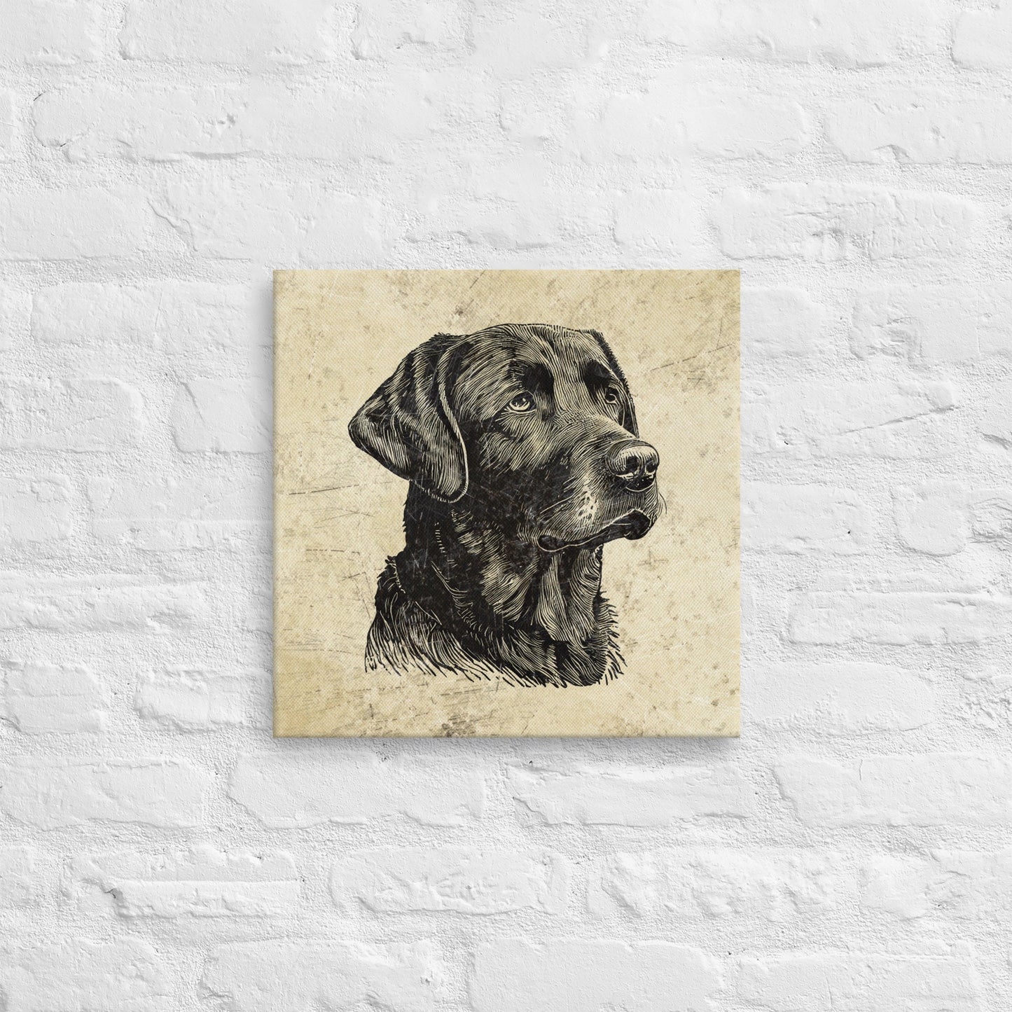 Vintage Retro Black Lab Hunting Dog Engraved Distressed Stretched Wall Art Decor Canvas Hunter Gift for Hunting Lodge or Cabin
