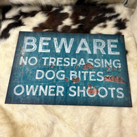 Beware No Trespassing Sign Vintage Antique Looking Metal Property Trespassing Sign, Keep Out Metal Sign, Acreage and Ranch Warning Signage