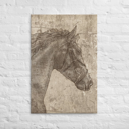 Engraved Style Retro Distressed Horse Head Vintage Looking Canvas Western Ranch Lodge Wall Art