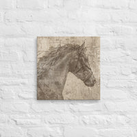 Engraved Style Retro Distressed Horse Head Vintage Looking Canvas Western Ranch Lodge Wall Art