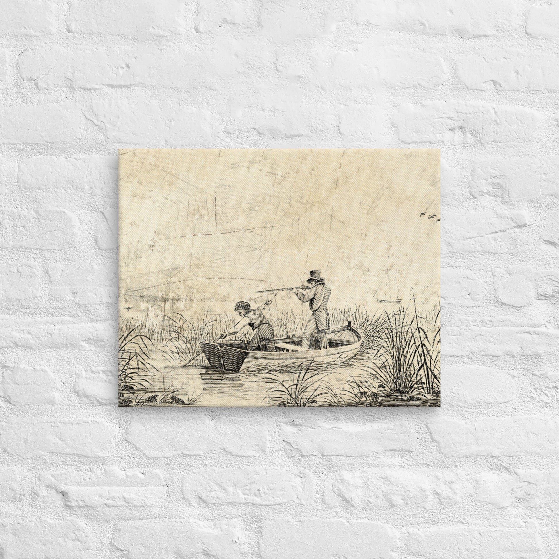 Vintage Retro Engraved Style Duck Hunting Scene Waterfowl Hunter Printed Canvas Wall Canvas Gift for Bird Hunters