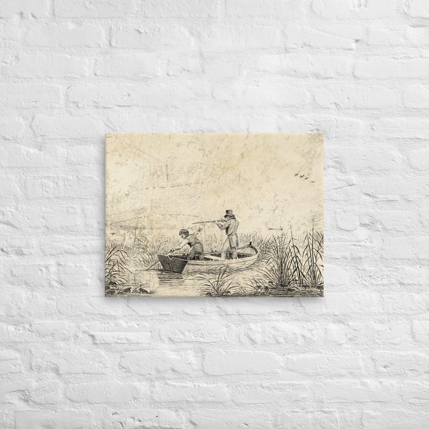 Vintage Retro Engraved Style Duck Hunting Scene Waterfowl Hunter Printed Canvas Wall Canvas Gift for Bird Hunters