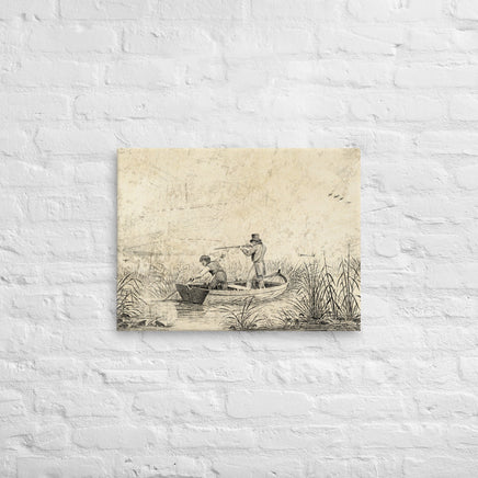 Vintage Retro Engraved Style Duck Hunting Scene Waterfowl Hunter Printed Canvas Wall Canvas Gift for Bird Hunters