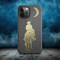 Western Cowboy Moon Gold Leaf Black Leather Printed Ranch Tough Case for iPhone®