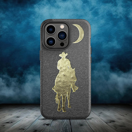 Western Cowboy Moon Gold Leaf Black Leather Printed Ranch Tough Case for iPhone®