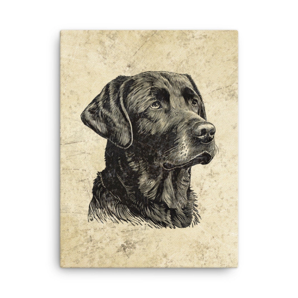 Vintage Retro Black Lab Hunting Dog Engraved Distressed Stretched Wall Art Decor Canvas Hunter Gift for Hunting Lodge or Cabin
