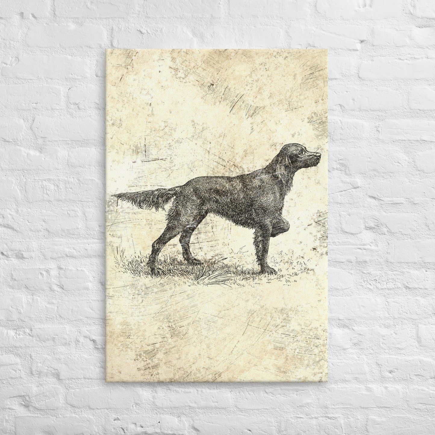 Irish Setter Vintage Retro Distressed Hunting Dog Stretched Canvas Hunter Wall Decor for the Hunting Cabins or Lodges
